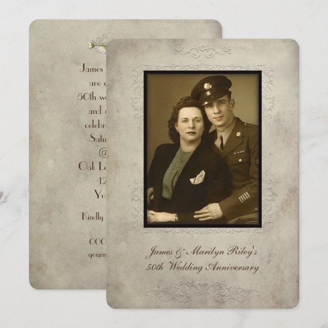 Convite de aniversário de casamento vintage (Frente/Verso)