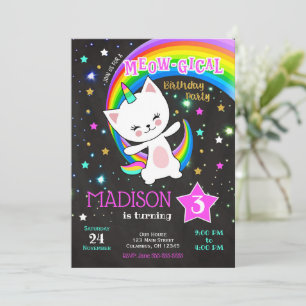 Convite de aniversário de Caticorn, Cat Rainbow