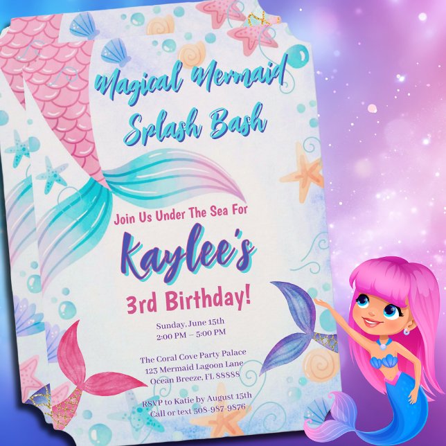 Convite de aniversário de Cauda de Sereia Mágica (Magical Mermaid Birthday Party Invitation)