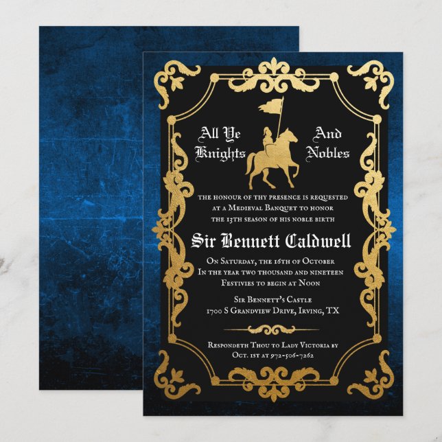 Convite de Aniversário de Cavaleiro Medieval Joust (Frente/Verso)