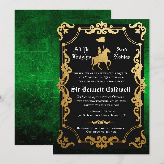 Convite de Aniversário de Cavaleiro Medieval Joust (Frente/Verso)