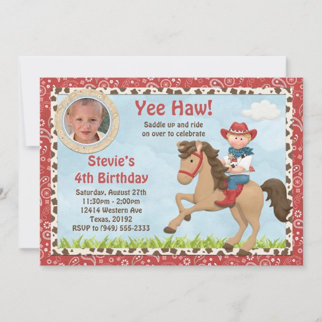 Convite de aniversário de Cavalo de Cowboy (Frente)