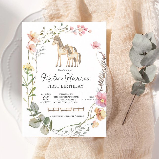 Convite de Aniversário de Cavalo Flor Silvestre (Criador carregado)