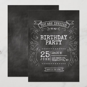 Convite de Aniversário de Chalkboard Personalizáve