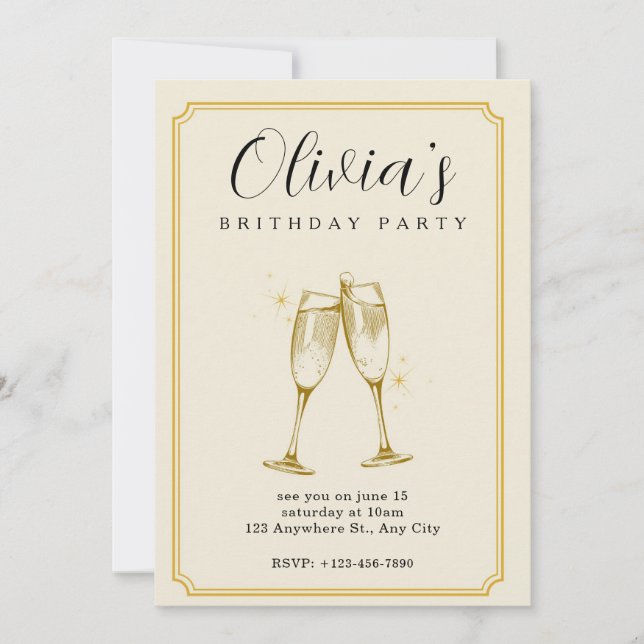 Convite de Aniversário de Champanhe Personalizado (Frente)