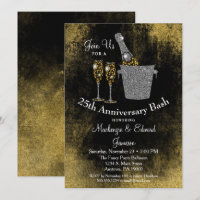 Convite de Aniversário de Champanhe Preto Dourado 