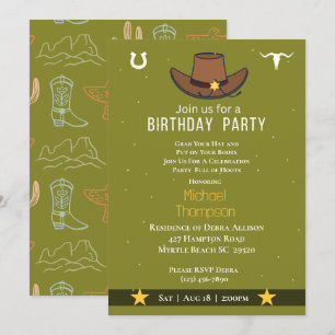 Convite de Aniversário de Chapéu de Cowboy Ocident