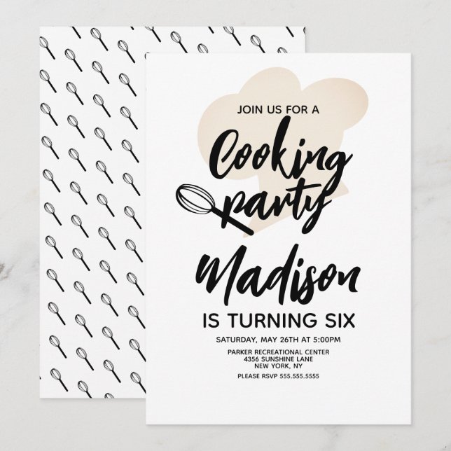 Convite de Aniversário de Chef de Cozinha Padeiro (Frente/Verso)