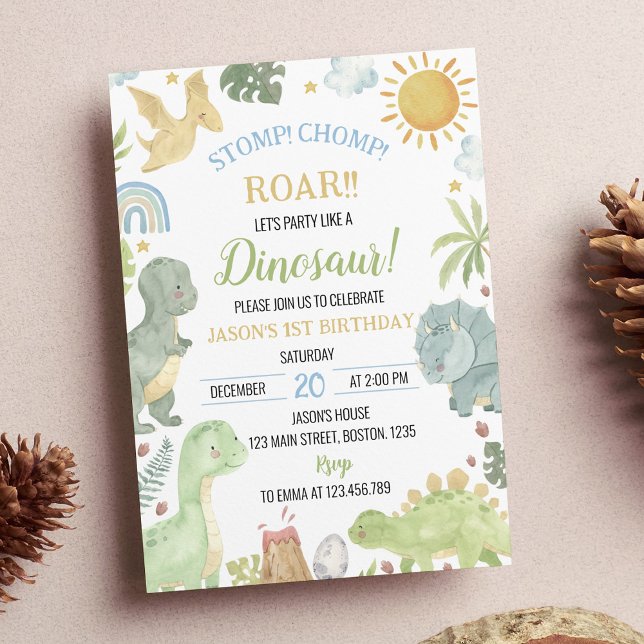 Convite de aniversário de Chomp Dinossauros (Criador carregado)