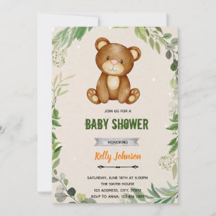 Convite de aniversário de chuveiro de urso de bosq