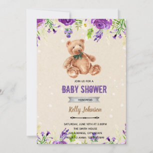 Convite de aniversário de chuveiro de urso de flor