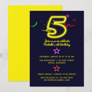 Convite de Aniversário de Cinco Anos com Letreiro 