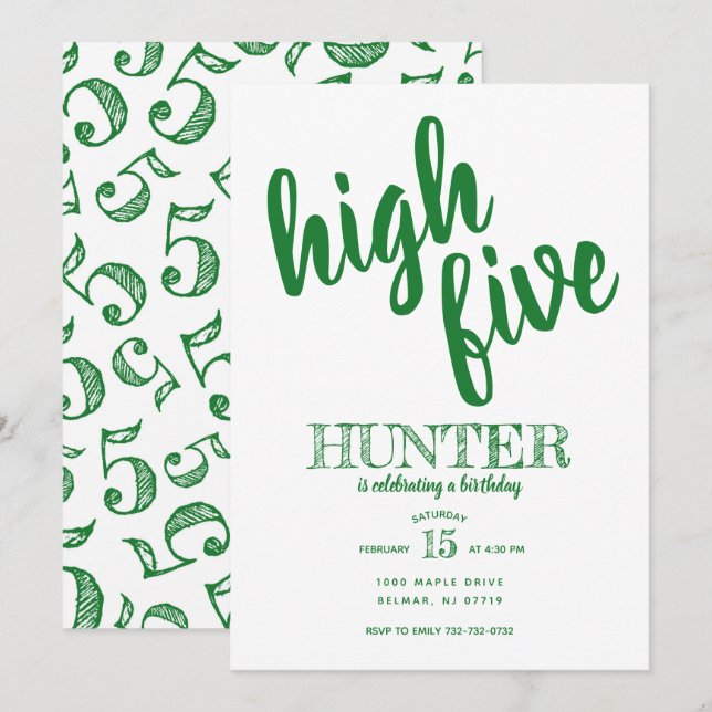 Convite de Aniversário de Cinco Anos High Five Ver (Frente/Verso)