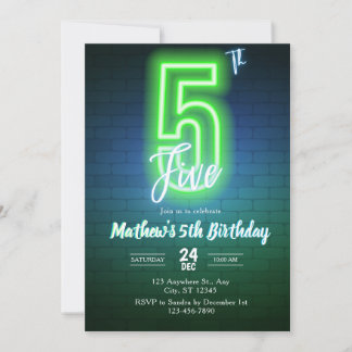 Convite de aniversário de cinco anos Neon
