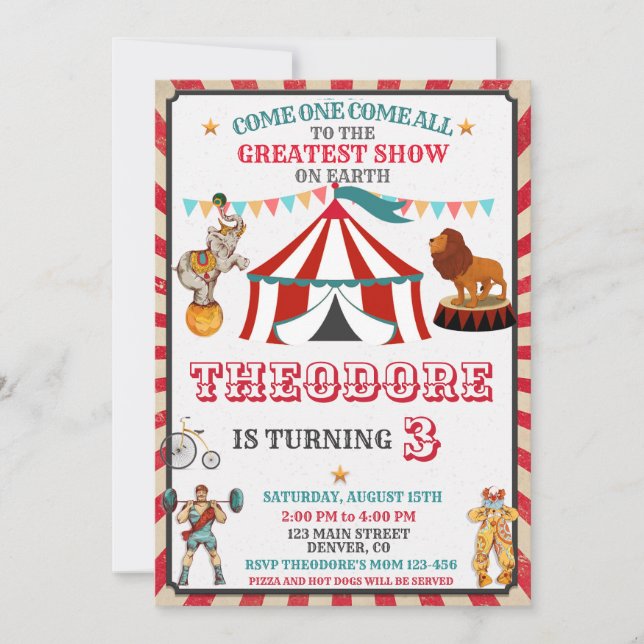 Convite de Aniversário de Circo - Festa Vintage Bi (Frente)