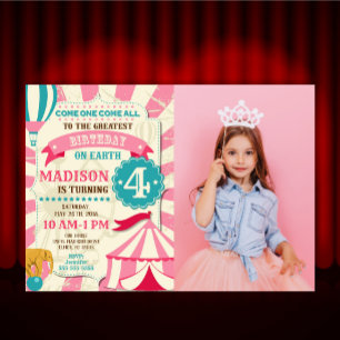 Convite de Aniversário de Circo Menina Convite de