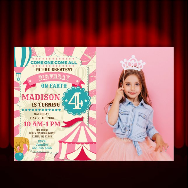 Convite de Aniversário de Circo Menina Convite de  (Criador carregado)
