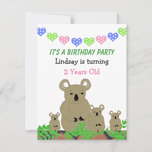 Convite de Aniversário de Coala (Frente)