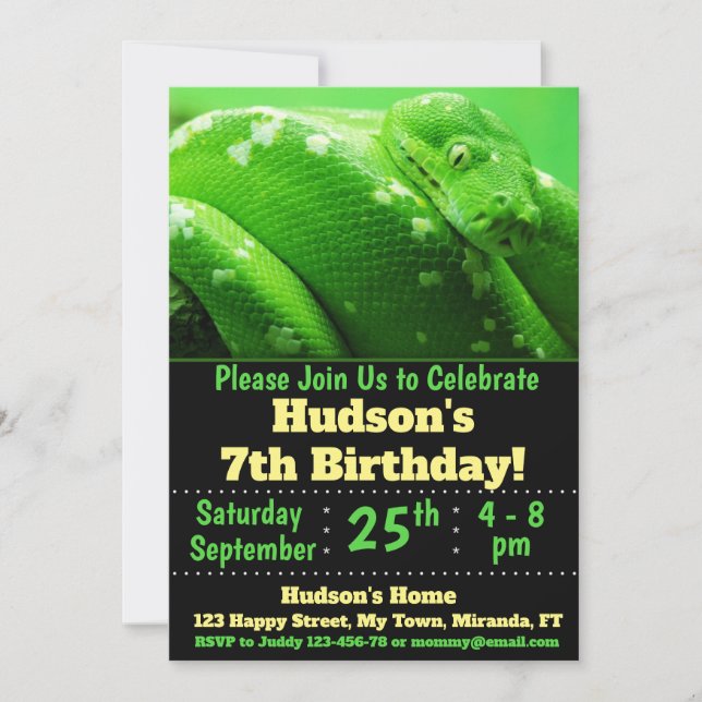 convite de aniversário de cobra (Frente)