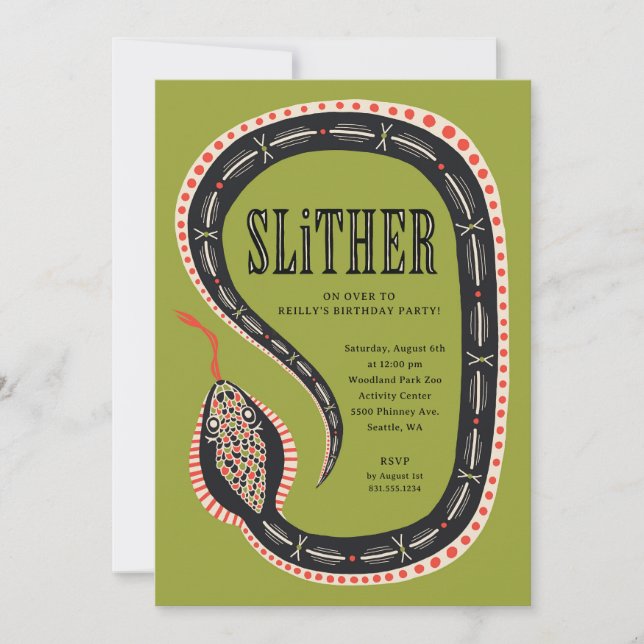 Convite de aniversário de Cobra de Slither (Frente)