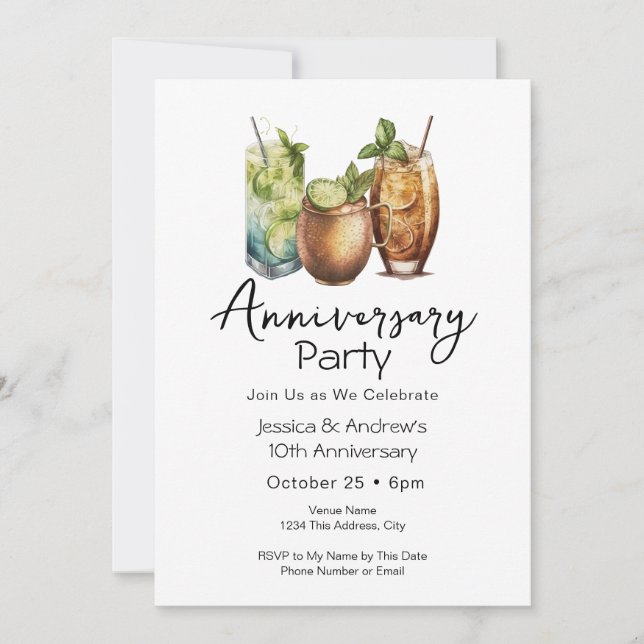 Convite de Aniversário de Cocktail Casual (Frente)