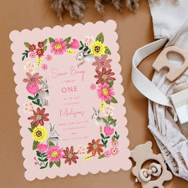 Convite de aniversário de coelhinha rosa-branca