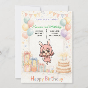 Convite de Aniversário de Coelhinho Pastel Fofo