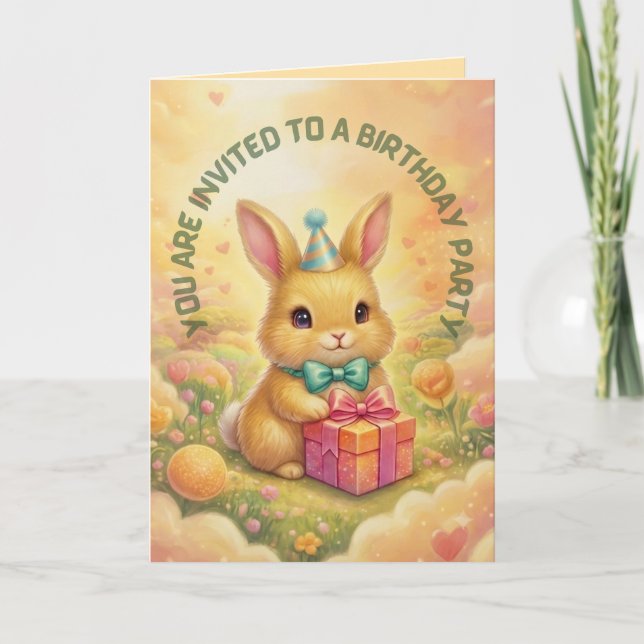 Convite de Aniversário de Coelho Fofo (Frente)