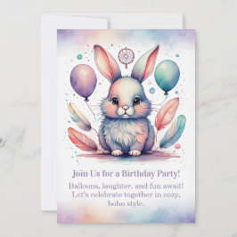 Convite de Aniversário de Coelho Fofo Boho Florest
