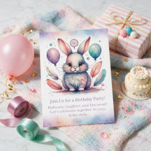 Convite de Aniversário de Coelho Fofo Boho Florest