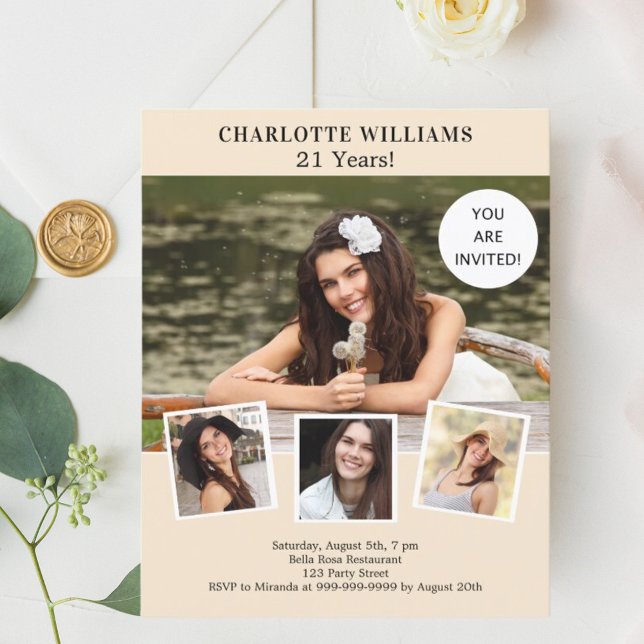 Convite de aniversário de colagem de fotografias d (Criador carregado)