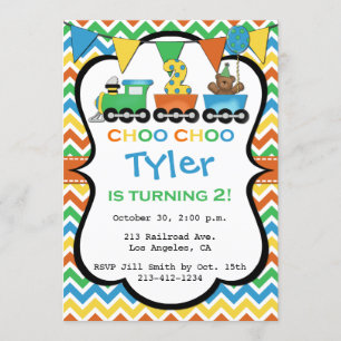 convite de aniversário de comboio com 2 anos