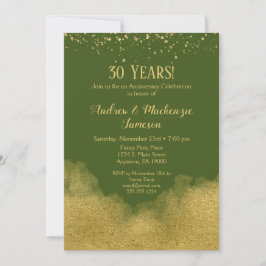 Convite de Aniversário de Confete Dourado Verde Ol