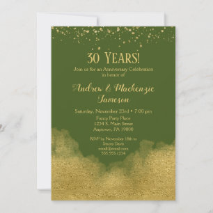 Convite de Aniversário de Confete Dourado Verde Ol