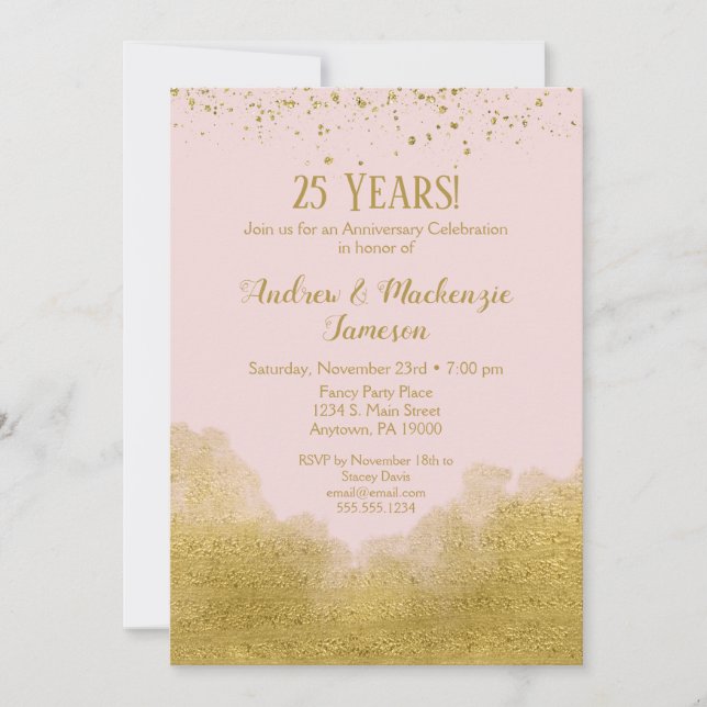 Convite de Aniversário de Confete em Ouro Rosa (Frente)