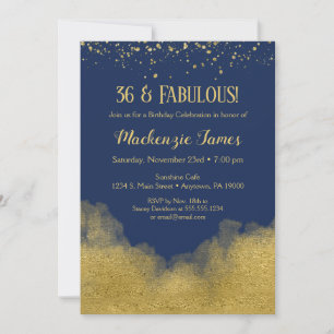 Convite de Aniversário de Confetti Dourado Azul M
