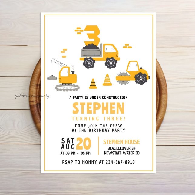 Convite de Aniversário de Construção (Construction Birthday Party Invitation
)