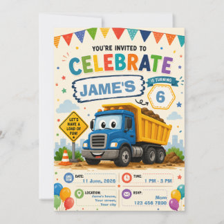 Convite de Aniversário de Construção Editável para