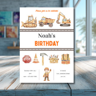 Convite de Aniversário de Construção para Menino F