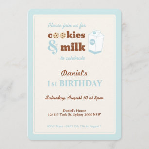 Convite de Aniversário de Cookies e Leite, Azul