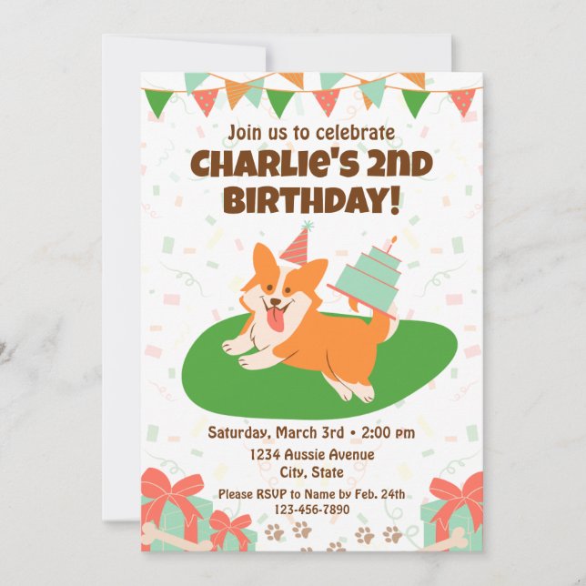 Convite de aniversário de Corgi (Frente)