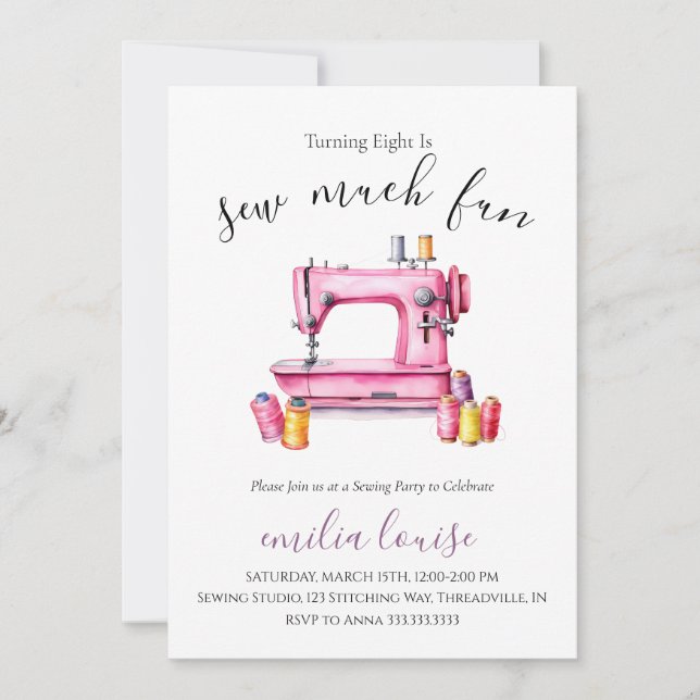 Convite de aniversário de costura (Frente)