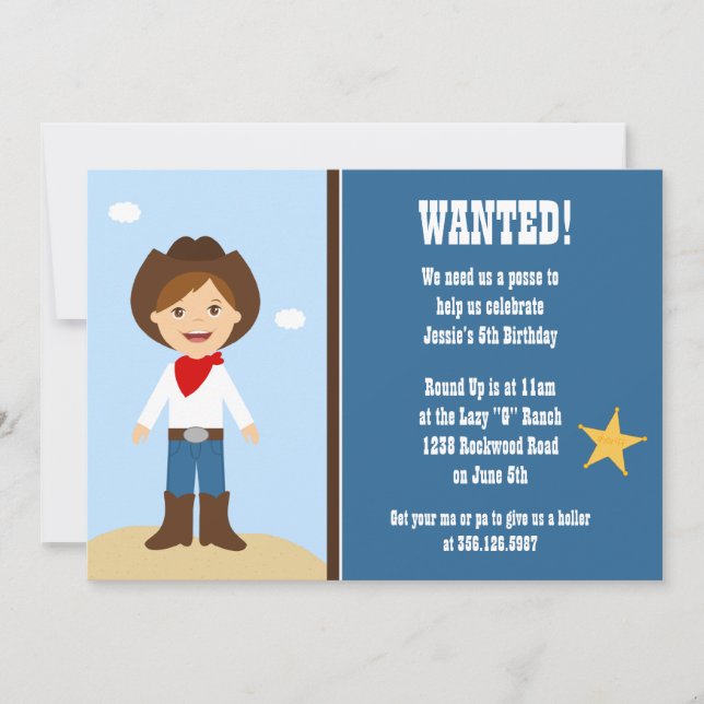Convite de aniversário de cowboy (Frente)
