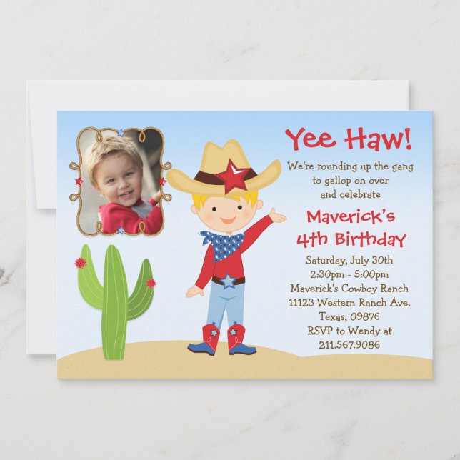 Convite de aniversário de cowboy Ocidental (Frente)