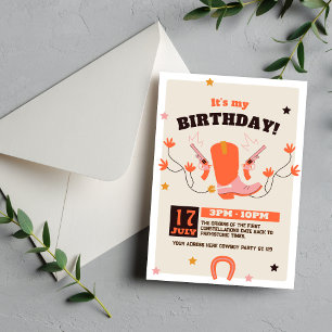 Convite de aniversário de cowboy puxado pela mão r