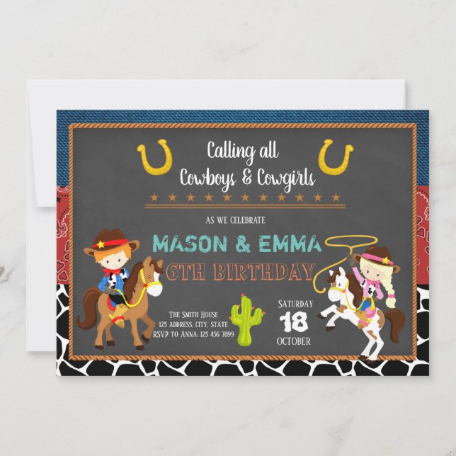 convite de aniversário de cowgirl (Frente)