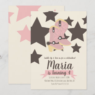 Convite de Aniversário de Cowgirl Estrelas Rosa