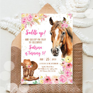 Convite de Aniversário de Cowgirl Montar Cavalo