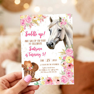 Convite de Aniversário de Cowgirl Montar Cavalo