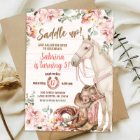 Convite de Aniversário de Cowgirl Montar Cavalo